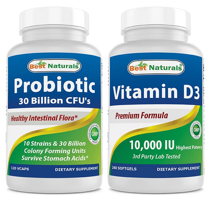 Meilleur Probiotique naturel 10 souches et 30 milliards UFC et vitamine D3 10000 UI