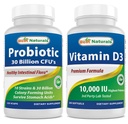 Meilleur Probiotique naturel 10 souches et 30 milliards UFC et vitamine D3 10000 UI