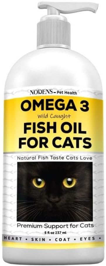 Nodens Huile de poisson naturelle pour chats peau et manteau - 100% Omega 3 Huile de poisson pure pour pellicules et boules de cheveux - Vitamines et suppléments de chat Huile de poisson liquide pour l'inflammation articulaire, le soutien immunitaire et la digestion