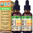 (2 Pack) Bio Vitamin D3 K2 Tropfen mit MCT Öl Omega 3, 5000 IU - maximale Stärke Vitamin D Flüssigkeit, keine Füllstoffe, Non-GMO Flüssigkeit D3 für schnellere Absorption und Immununterstützung (Vanilla, 1 Fl OZ x 2)
