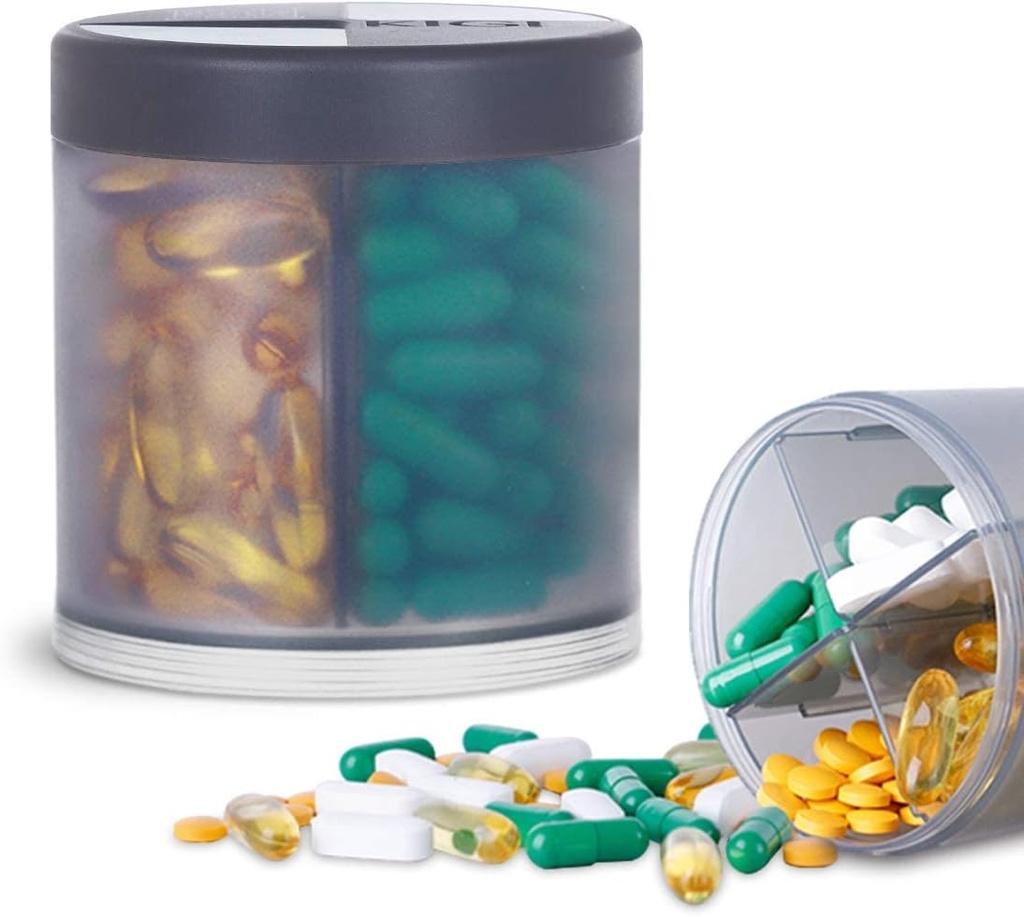 Extra große Ergänzung Organizer mit 4 Komponenten einfache offene Pillenspender Monatliche Medizin Vitamine Organizer Speicher Pillen Flaschen,Gray