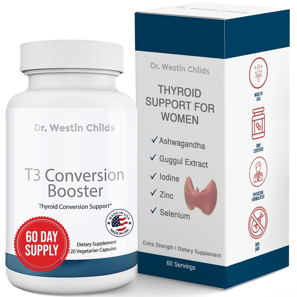 Dr. Westin Childs - T3 Conversion Booster - Schilddrüse Unterstützung für Frauen mit Hypothyreose & Hashimoto's - Iodine, Ashwagandha, Guggul Extract, Selenium & Zink Complex - 60 Servierungen