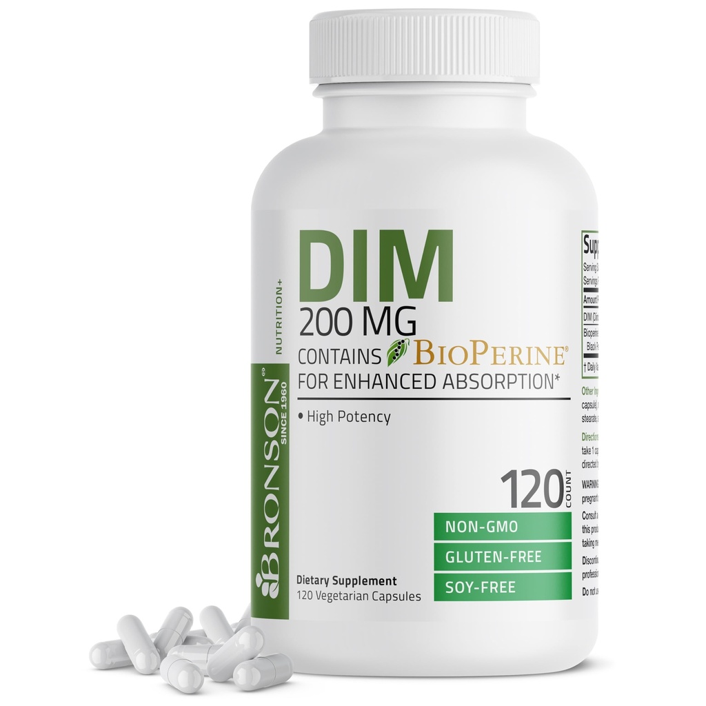 Bronson DIM Supplement 200 MG Diindoly Methan mit BioPerine für verbesserte Absorption, Estrogen Metabolismus und hält Balanced Hormon Levels, 120 Vegetarische Kapseln