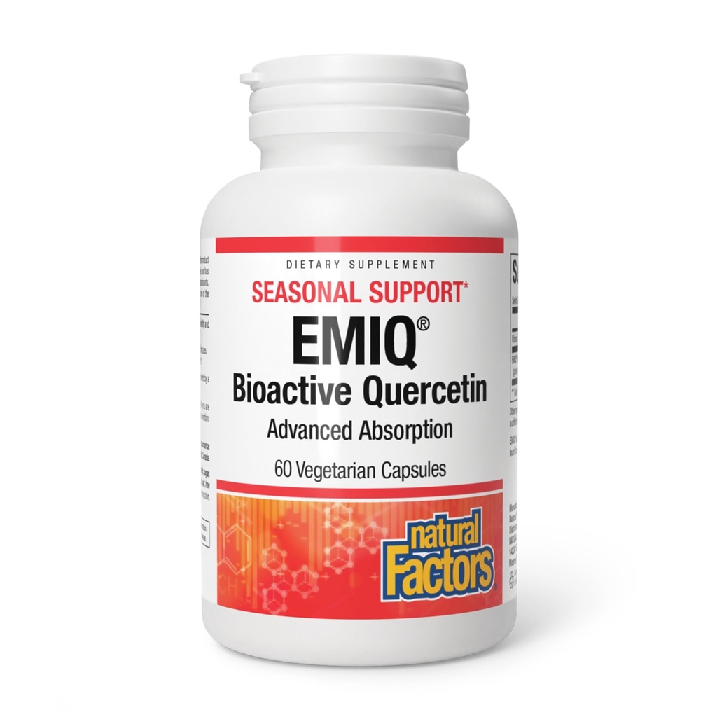 Facteurs naturels Bioactifs Quercetin EMIQ - Supplément de soutien immunitaire à la vitamine C - Quercetin pour la santé respiratoire et cardiaque supérieure - 60 capsules végétariennes (60 portions)