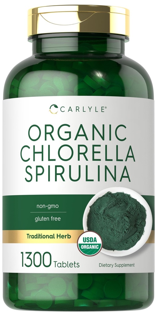 Carlyle Organic Chlorella Spirulina Tabletten | 1300 Count | 50/50 Blend | Nicht-GVO und glutenfreie Ergänzung