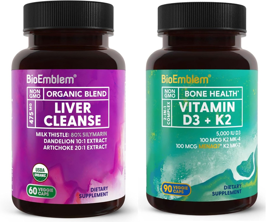 BioEmblem Vitamine D3 K2 USDA Nettoyage biologique du foie