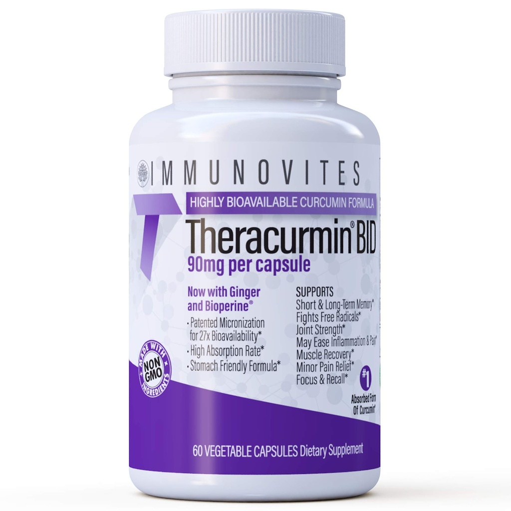 IMMUNOVITES Theracurmin BID 300mg (Nano Curcumin 90mg pro Cap.) [[600mg pro Servierung]] - Jetzt w/Ginger & Bioperine (60ct Bottle)