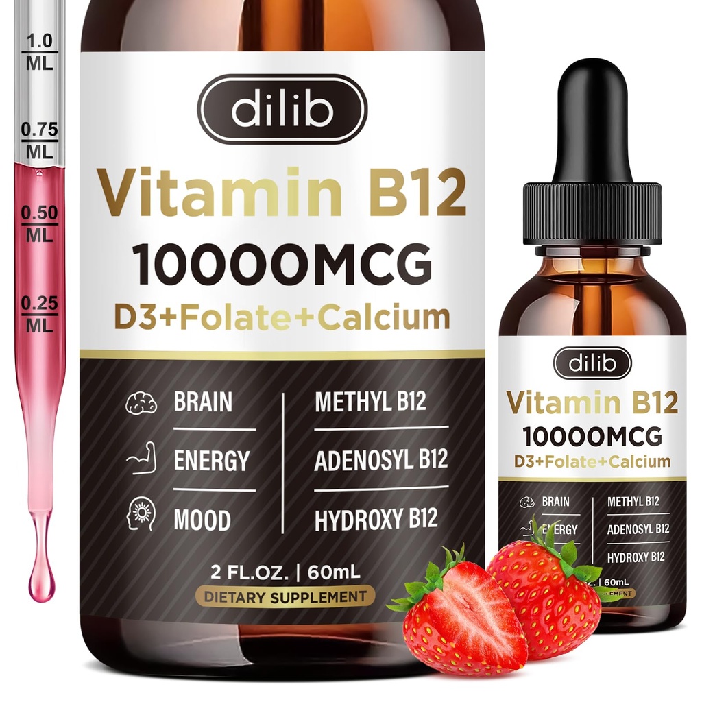 Vitamine B12 gouttes liquides Sublingual 10000 mcg, Supplément complexe triple B-12, mélange de méthyle et de méthylcobalamine pour les femmes et les hommes, Booster d'humeur et d'énergie, B 12 méthylé pour le métabolisme et le soutien de la santé