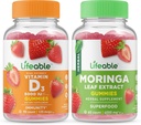 Lebensfähiges Vitamin D 5000 IU + Moringa Blatt, Gummie Bundle - Große Verkostung, Vitamin-Ergänzung, Glutenfrei, GMO frei, Kaugummi