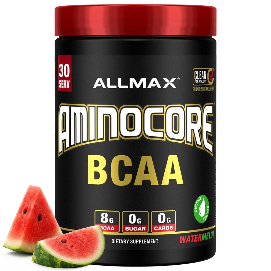 ALLMAX Nutrition AMINOCORE BCAA – 8G BCAAs – 100% reine Branch Chained Amino Acids – Glutenfrei - Wassermelone - 315 Gramm