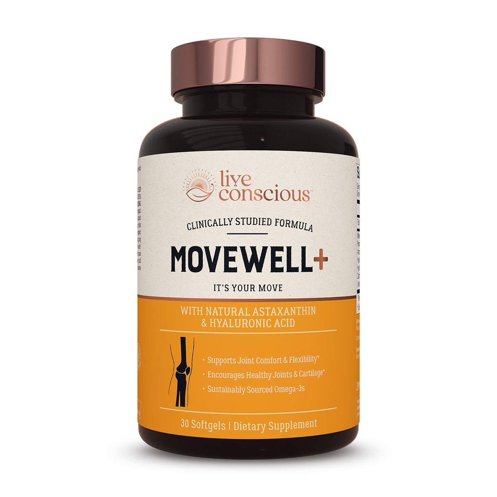 Live Conscious Joint Health Supplement - MoveWell Plus Antarktis Krillöl, natürliches Astaxanthin und Hyaluronsäure | Outperforms Glucosamin