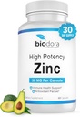 Zinc haute puissance, pas d'OGM, vitamines pour une bonne peau, supplément de soutien immunitaire et antioxydant, végétalien, 50mg par portion, 60 Capsules, Sans saveur