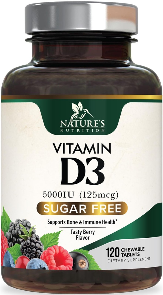 Vitamin D3 5000 IU (125 mcg) Vitamin D Nahrungsergänzungsmittel für Immununterstützung Gesundheit - Knochen, Zähne und Muskelergänzungsmittel - Zuckerfrei, Non-GMO, Glutenfrei - 120 Zähler Tabletten