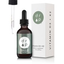 Vitamin D3 + K2 Tropfen mit 1000 IU pflanzlichen D3 und 45 mcg K2, 2 oz flüssige Ergänzung für Knochenfestigkeit, verbesserte Stimmung - keine künstlichen Konservierungsstoffe, entflammt, mit Kokosnuss-MCT-Öl