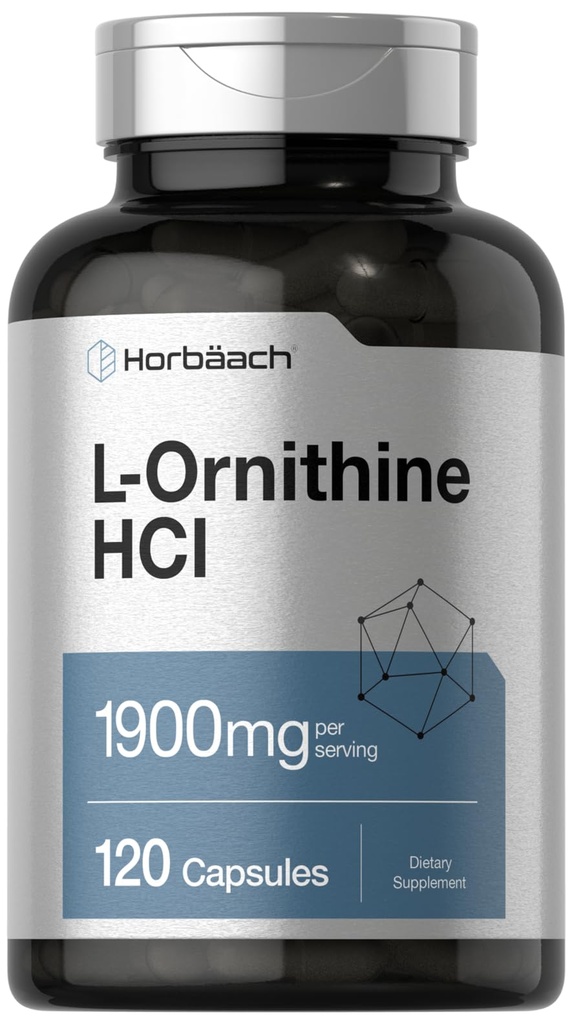Horbäach L Ornithine HCl | 1900mg | 120 Kapseln | Non-GMO & Gluten kostenlose Ergänzung