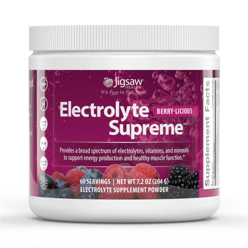 Jigsaw Gesundheit Elektrolyt Supreme | Broadtrum von Elektrolyten + Trace Minerals | Berry-Licious Flavor | 60 Servierungen (Jar)