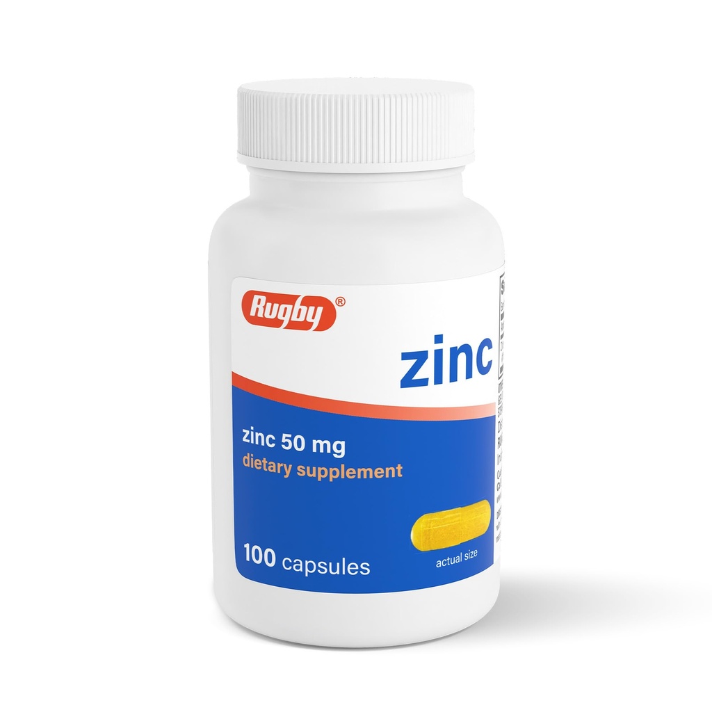 Rugby Zinc 50mg - Glutenfreie tägliche Nahrungsergänzung für Immununterstützung, 100 Zähler