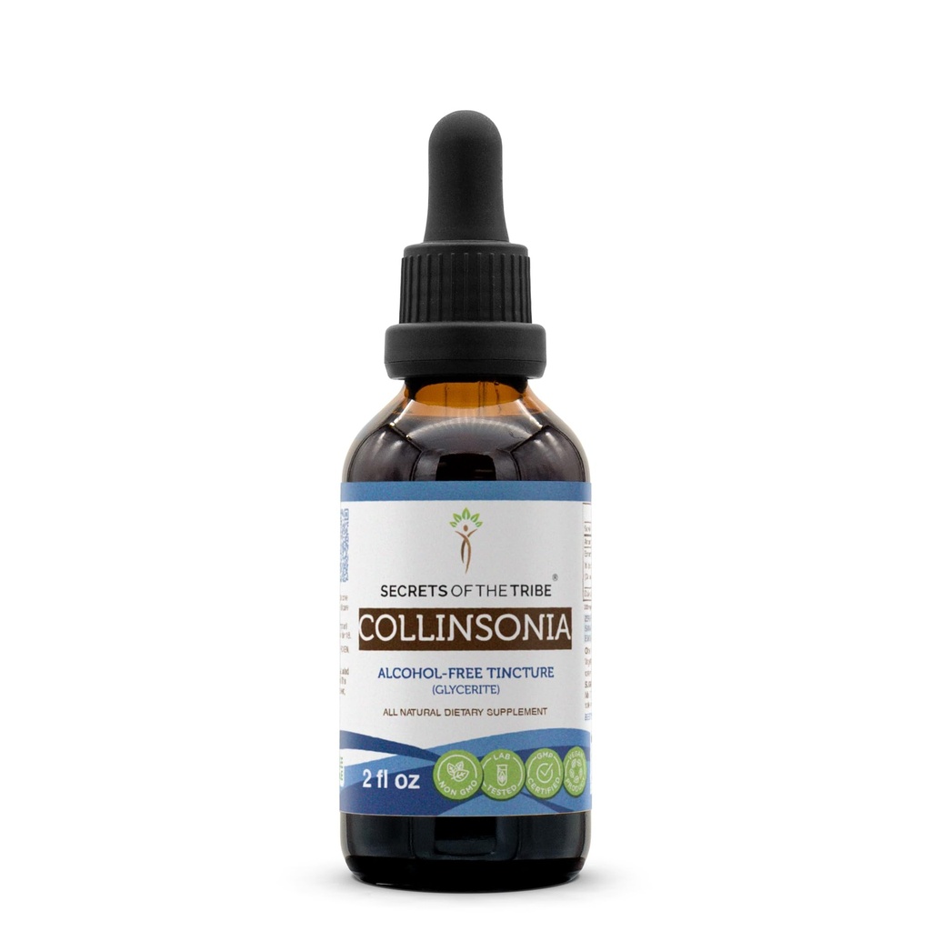 Secrets of the Tribe Collinsonia Tincture Alcohol-Free Extract, Wildcrafted Stoneroot (Collinsonia Canadensis) Dried Root Tincture Supplement (2 FL OZ)