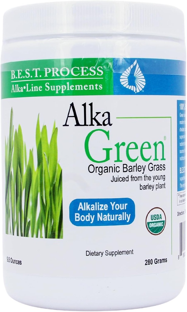 Alka•Green Powder Best Process Alkaline — Nutrient Dense Organic Barley Grass Supplement — Natural Source of Enzymes & Amino Acids