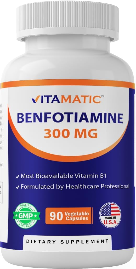 Vitamatic Benfotiamine 300 mg 90 Vegetarische Kapseln - Auch genannt Fett lösliches Vitamin B1 (90 Graf (Pack von 1)) (1 Flasche)