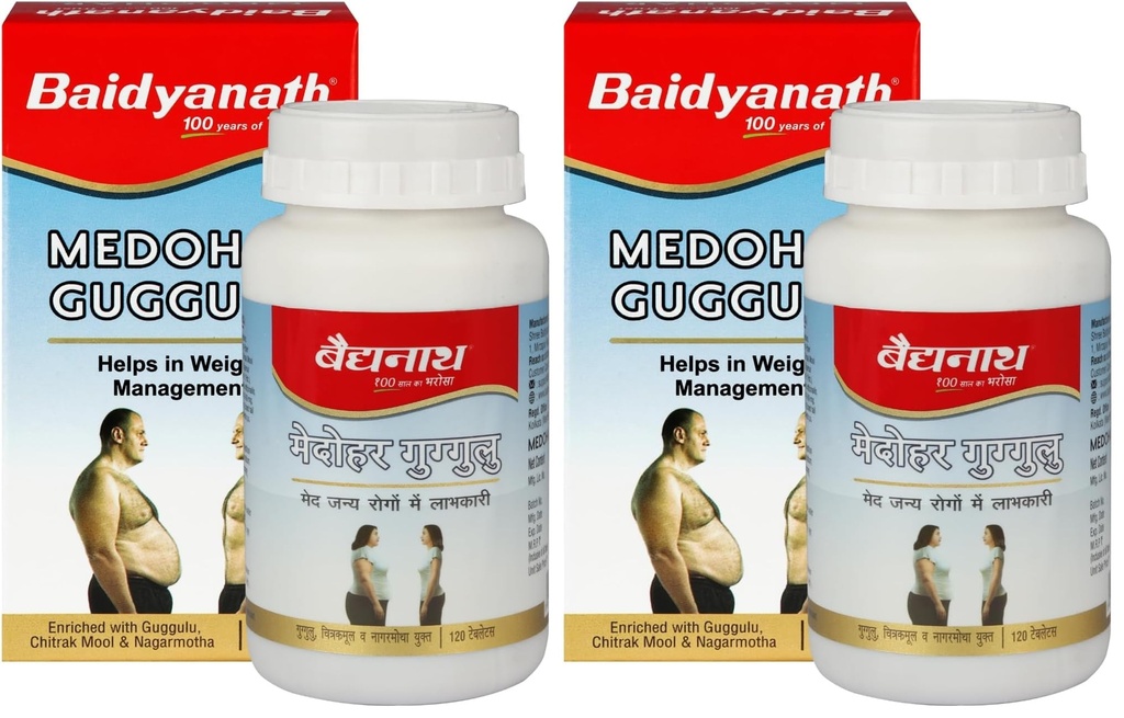 BAIDYANATH AYURVED Medohar Guggulu Tablets, Enriched with Guggulu, Chitrakmool and Nagarmotha- 120 Tab (Pack of 2)