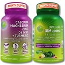 Ensemble de soutien osseux et hormonaux – DIM 200mg avec BioPerine® et légumes crucifères + Calcium à base végétale 500mg, Magnésium, Zinc, D3, K2 & Turmeric – Vegan, non-OGM, Clean Daily Wellness Support