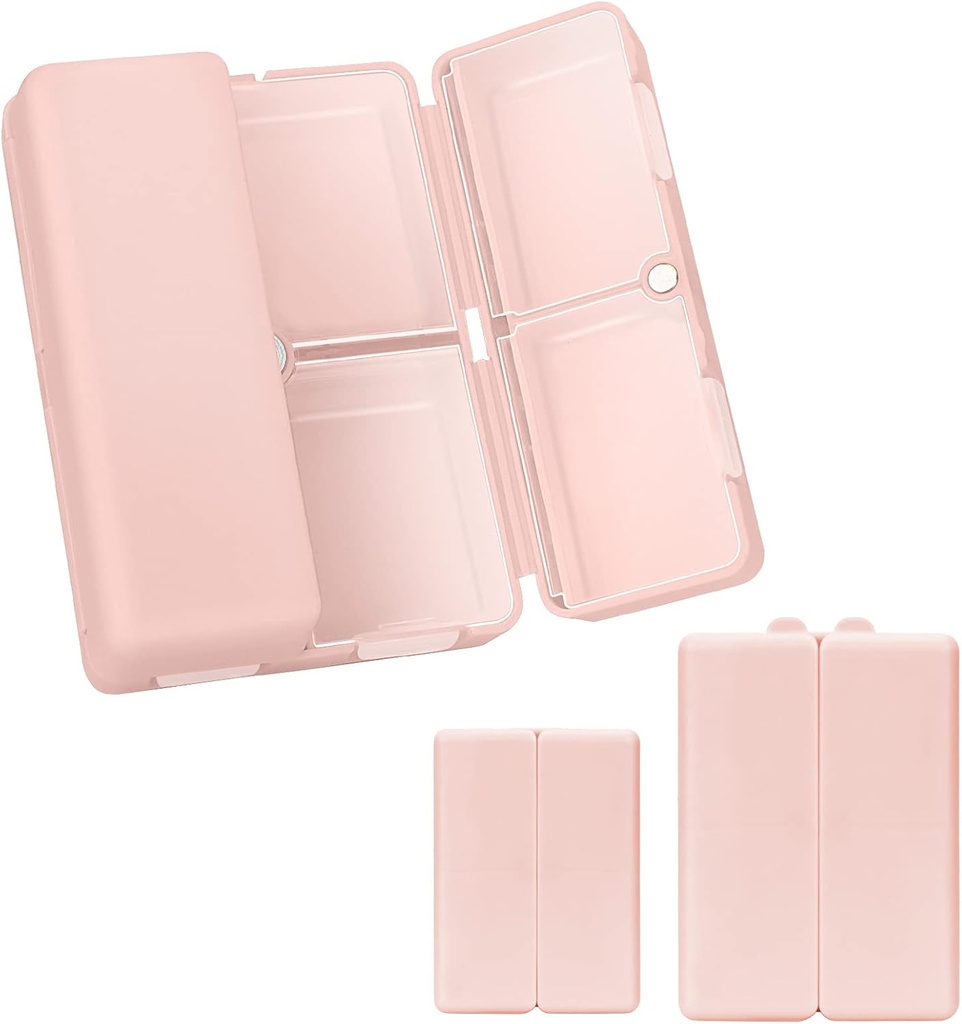 FYY 2 Pcs Daily Pill Organizer, 7 compartiments Portable Pill Case Travel Pill Organizer, [Folding Design] Pill Box for Purse Pocket to Hold Vitamines, Cod Foster Oil,Supplements and Medicating-Pink