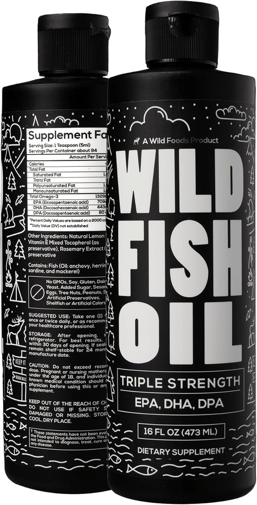 Aliments sauvages Supplément d'huile de poisson Omega 3 liquide, citron, 16 oz (2 pk)