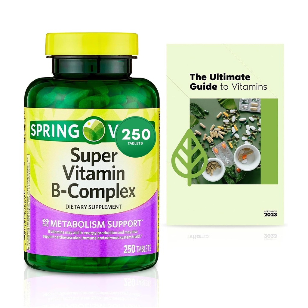 Spin Val-Ley Super Vitamine B-Complex Comprimés Dietary Supplément Valeur Taille, 250 Compte (Approvisionnement de plus de 8 mois) + Guide Vtmx Vitamine exclusif (2 articles)