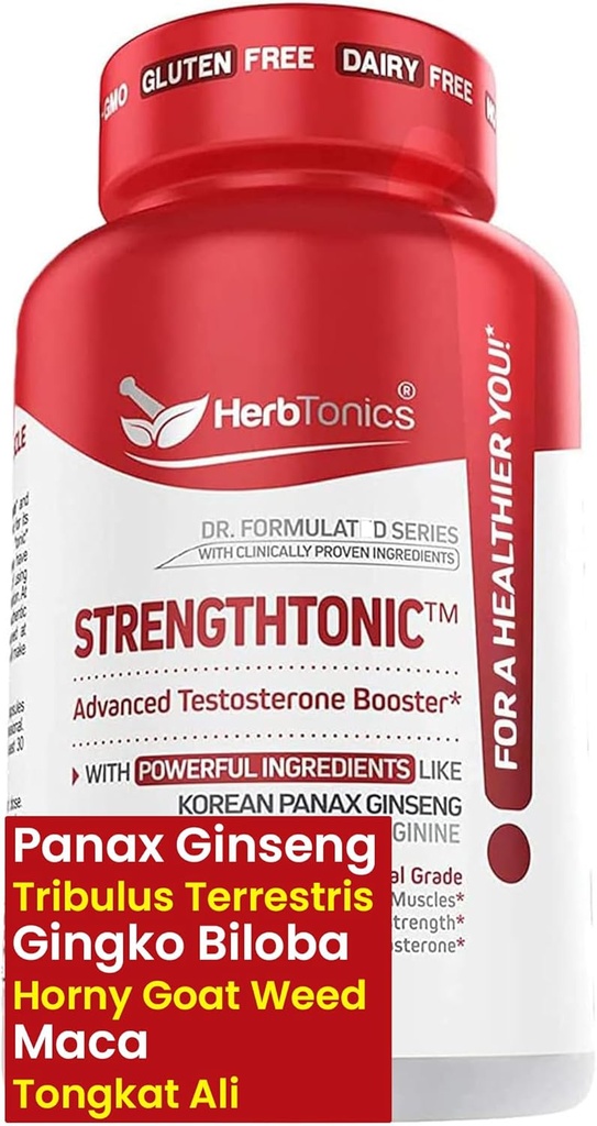 Herbtonics Testosteron Support Supplement für Männer - Korean Panax Ginseng & Tribulus Terrestris - Unterstützt gesunde Energie, Stärke & Stamina - 60 Vegan Kapseln