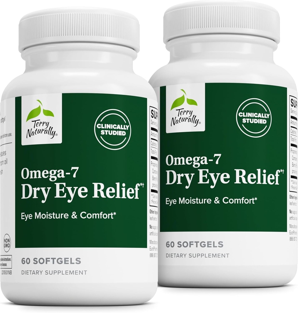 Terry Natürlich Omega-7 Dry Eye Relief - Augengesundheitsergänzung mit Buckthorn Seed Oil - Nahrungsergänzungsmittel für trockenes Auge Relief - 60 Softgels, 2 Pack