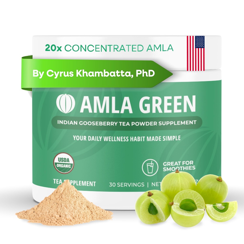 Amla Powder & Green Tea Superfood Supplement, 20x Ultra Concentrated Amla, Antioxidant-Unterstützung, Hergestellt mit Oolong Tee und indischen Stachelbeeren, Bio, Vegan, Klassischer Geschmack, 30 Servierungen