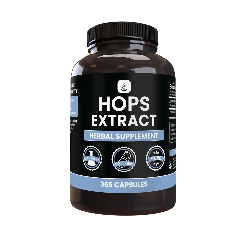 Pure Original Zutaten Hopfen Extrakt (365 Kapseln) keine Magnesium oder Reisfüller, Immer rein, Lab Verifiziert