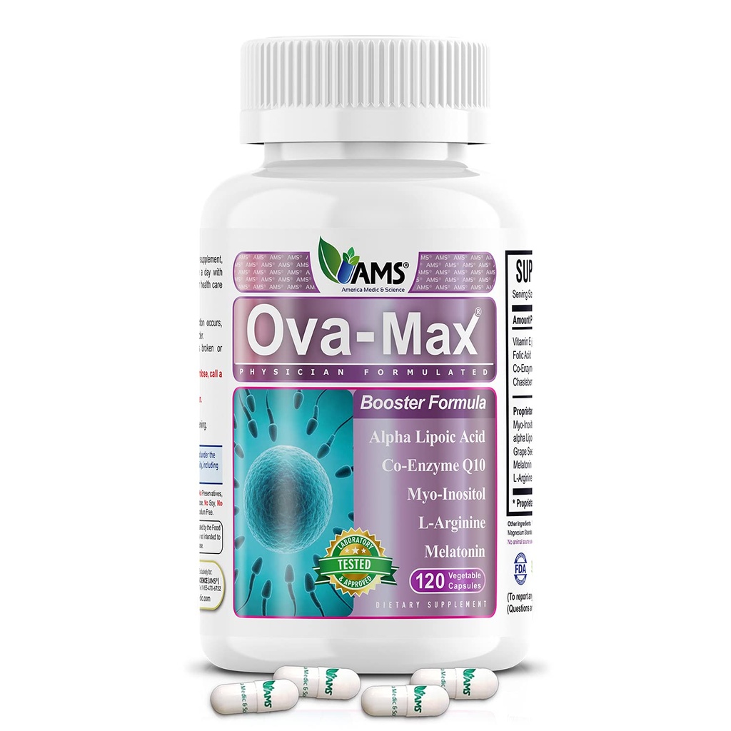 America Medic & Science OVA-Max Vitamines prénatales pour les femmes (120 capsules) stimule la fertilité et l'ovulation.