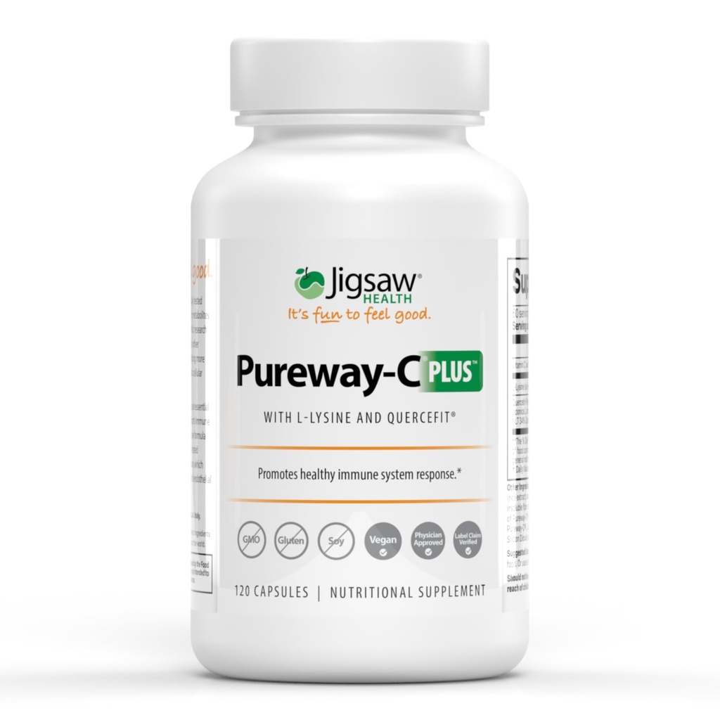 Jigsaw Santé Pureway-C Plus , Vitamine C avec L-Lysine et Quercetin , favorise la réponse du système immunitaire santé , 120 capsules , 60 portions