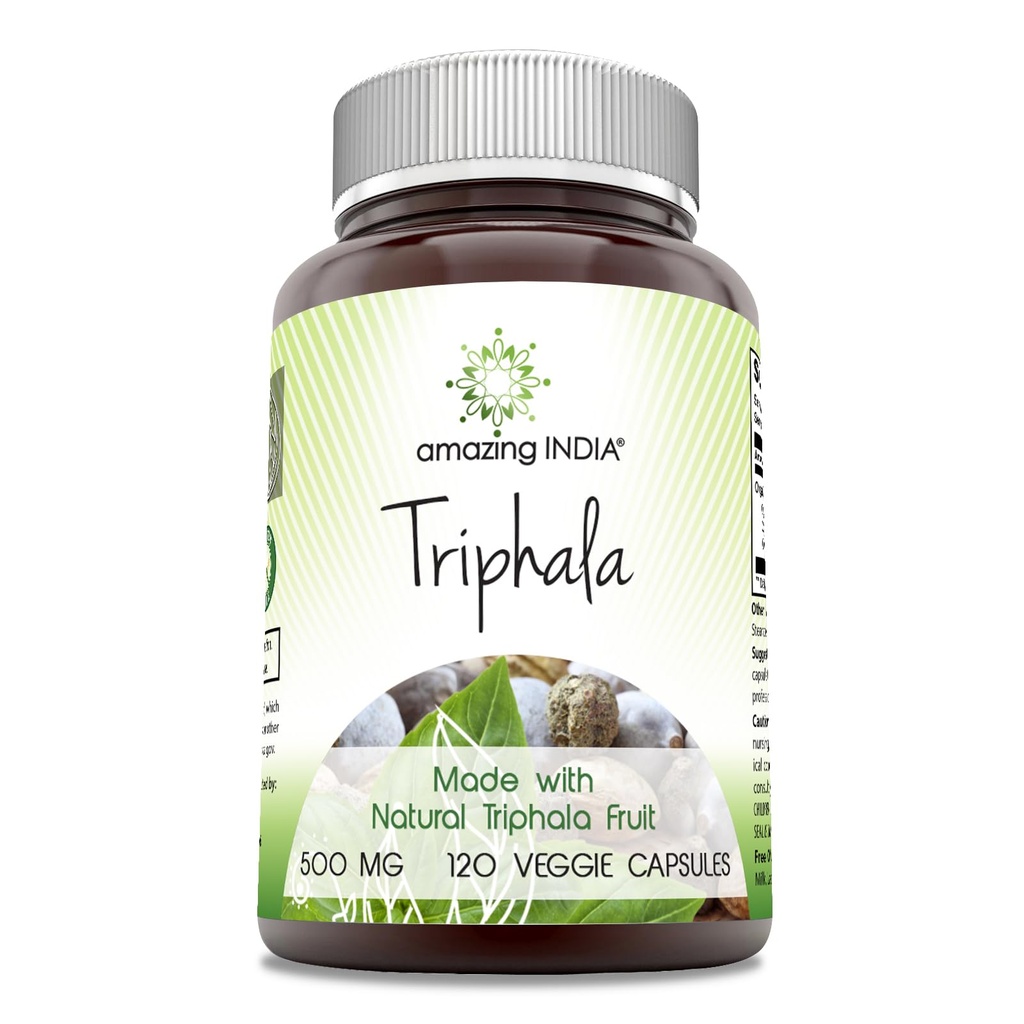 Extraordinaire Inde Supplément naturel Triphala $ 500 Mg par service $ 120 Capsules Veggie $ Non-GMO $ Sans gluten $ Fabriqué aux États-Unis