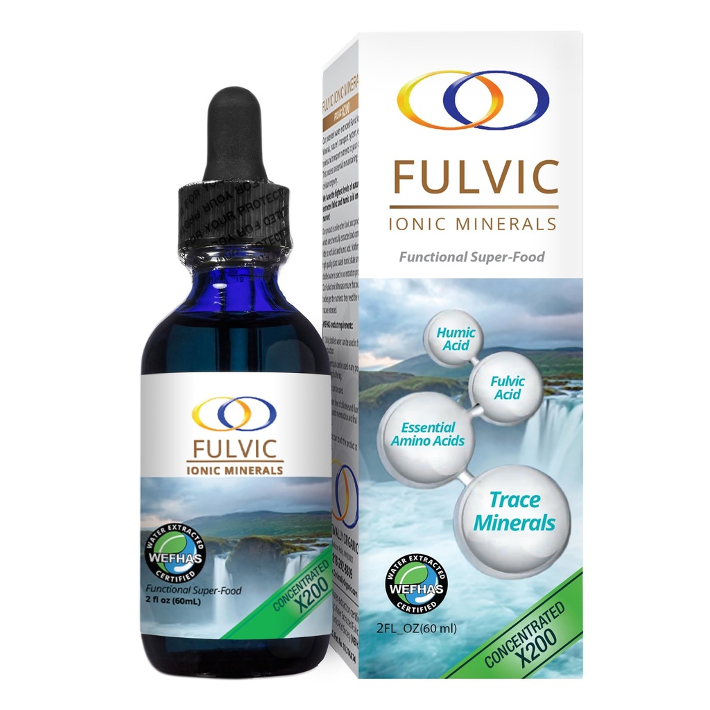 Optimal organische Wasser extrahiert Fulvic Ionic Minerals X200 - Patentierte Bio-Active Fulvic Säure, Huminsäure, Trace Minerals, Elektrolyte & Essential Amino Acids - 5+ Month Supply