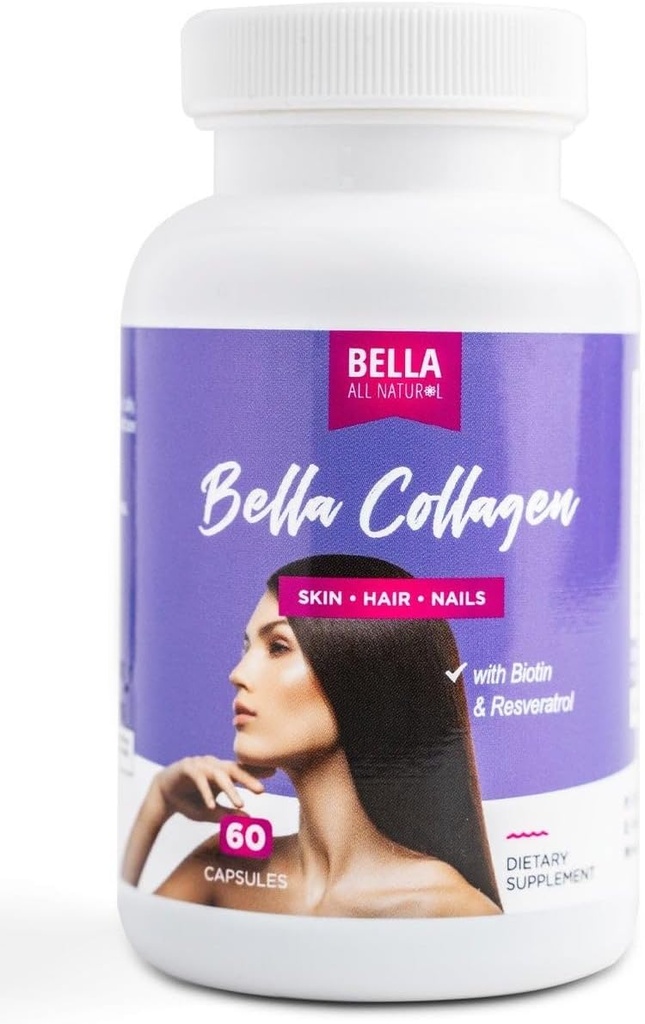 Bella All Natural Collagen Colageno, Haar, Haut und Nägel, 60caps