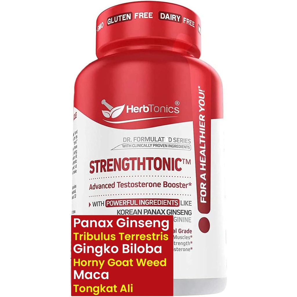 Herbtonics Testosteron Support Supplement für Männer - Korean Panax Ginseng & Tribulus Terrestris - Unterstützt gesunde Energie, Stärke & Stamina - 60 Vegan Kapseln