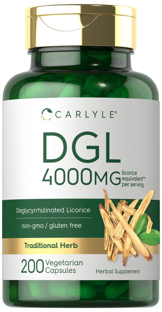 Carlyle DGL Deglycyrrhizinated Licorice Capsules | 200 Count | 4000mg | Vegetarisch, Non-GMO & Gluten kostenlose Ergänzung