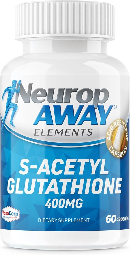 Éléments de neuropAWAY S-acétyl-glutathion 400mg Capsules résistantes à l'acide 60ct (60 400mg Capsules par bouteille) 3e partie testée dans une installation de GMPc