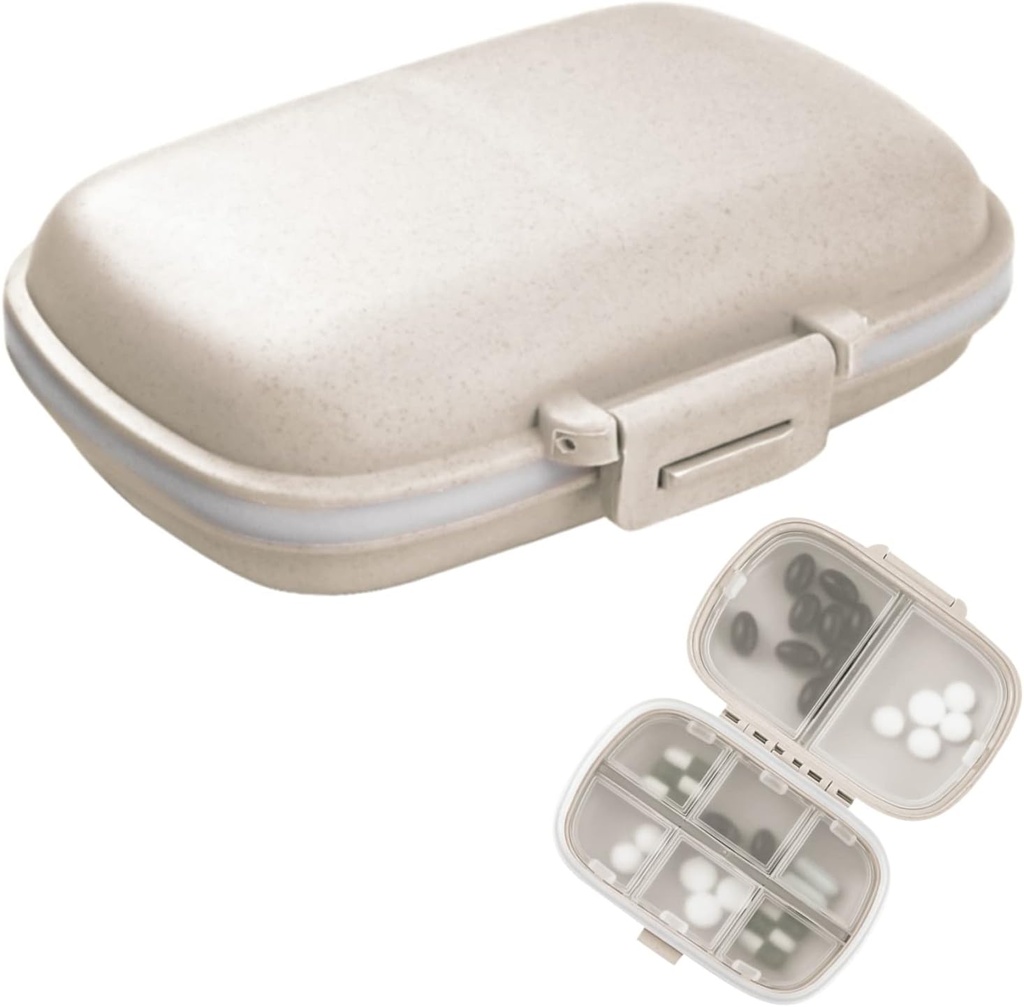 1Pack Reise-Pille-Organisator, 8 Komponenten Tragbare Pille Case, kleine Pille Box für Taschentasche Tragbare Medizin Vitamin Container Beige