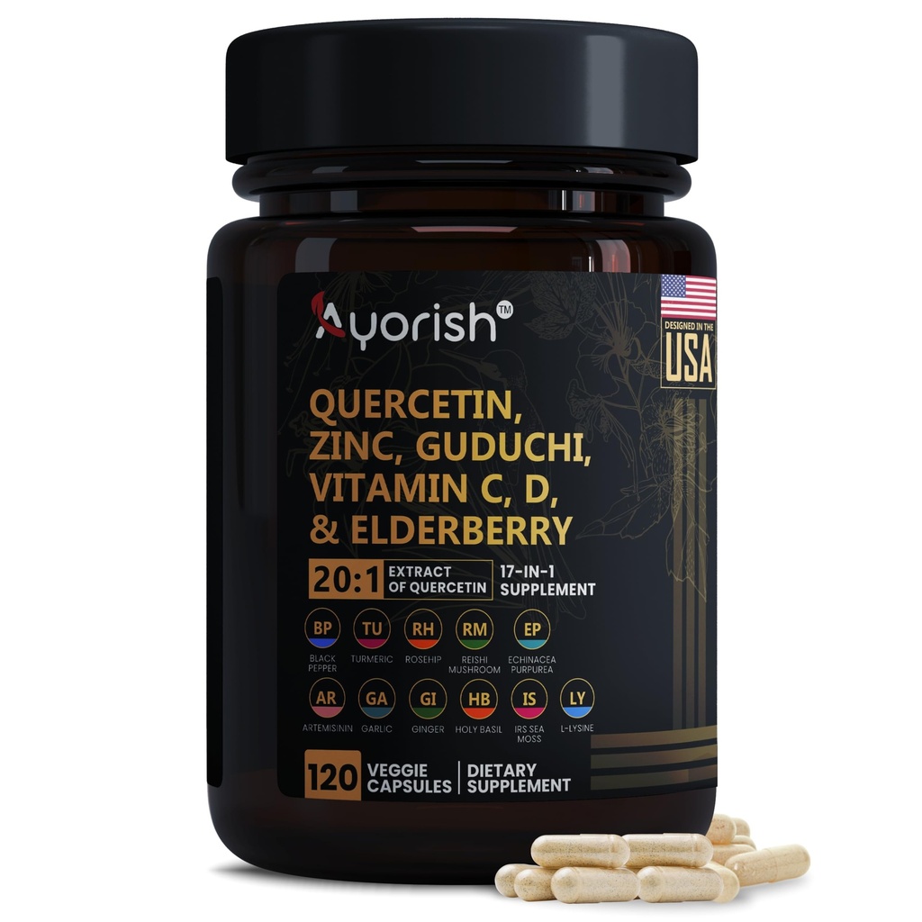 Quercetin Zink Vitamin C Vitamin D Bromelain Elderberry - Lung Immun Support Supplement Erwachsene mit Artemisininin, Sea Moss, Echinacea, Allergy Relief 120 Count
