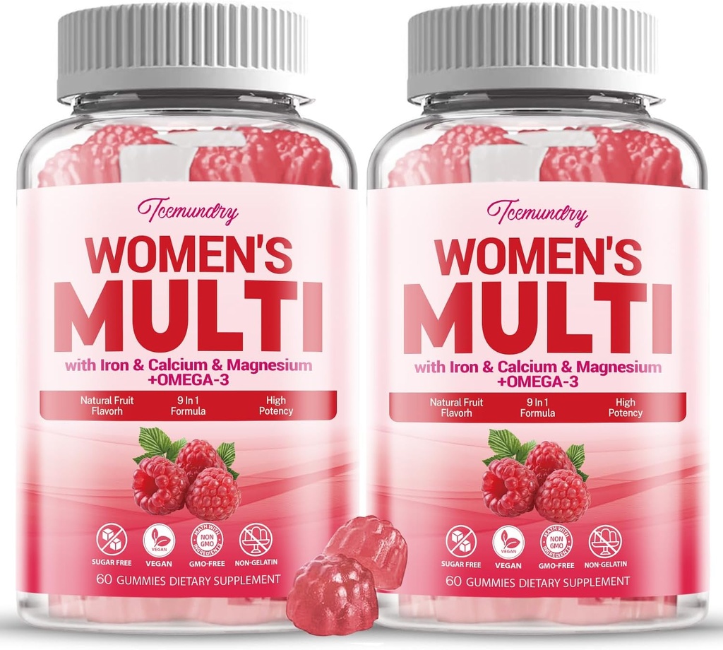 Sugar-Free Womens Multivitamin Gummies - Hohe Absorption Multivitamin für Frauen Gummy mit Omega-3, Astaxanthin, Calcium, Eisen, Vitamin A, C, D3, K2, E, B6, B12 - Unterstützt Haut, Haar, Energie, Immun