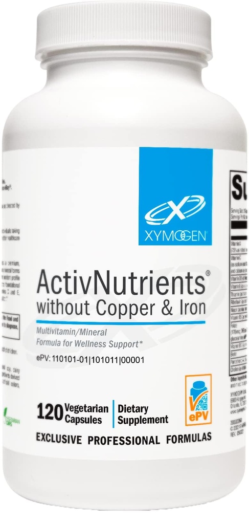 XYMOGEN ActivNutrients Ohne Kupfer & Eisen - Multimineral Multivitamin für Männer + Frauen mit Folat, B12, Zink und Vitamin C, Beta Carotene, Selenium Supplement - Daily Multivitamin (120 Kapseln)