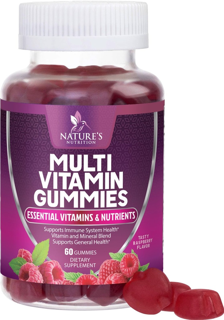 Multivitamin-Gummien für Erwachsene mit Vitaminen A, C, D, B12 - Gummy Multivitamins für tägliche Ernährungsunterstützung mit Vitaminen & Mineralien für Frauen & Männer, Nature's Multi VIT Vitamin - 60 Gummis