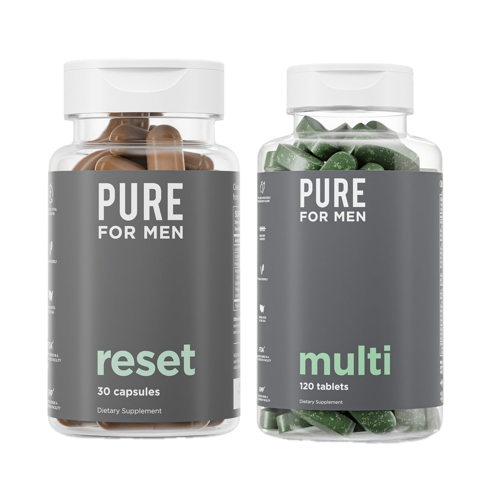 Pure pour hommes Multivitamine, 120 Capsules et réinitialiser le supplément de désintoxication, 30 Capsules