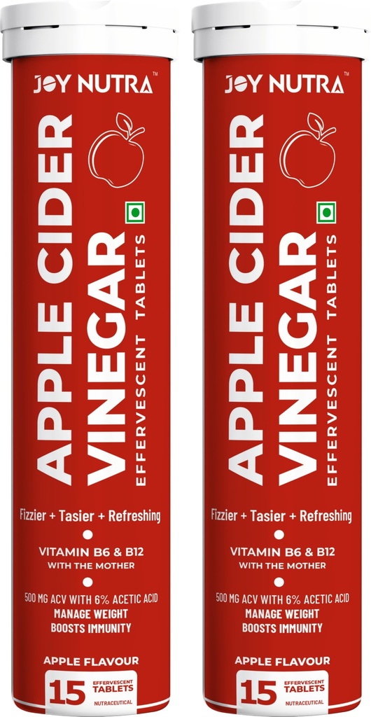 Apple Cider Vinegar Effervescent Tablet With The Mother | Supports Metabolism & Control Cravings | With 500mg ACV, Vit B6 & B12 | No Added Sugar | 15 Tablet (Pack of 1) (30 Tablets (Pack of 2))