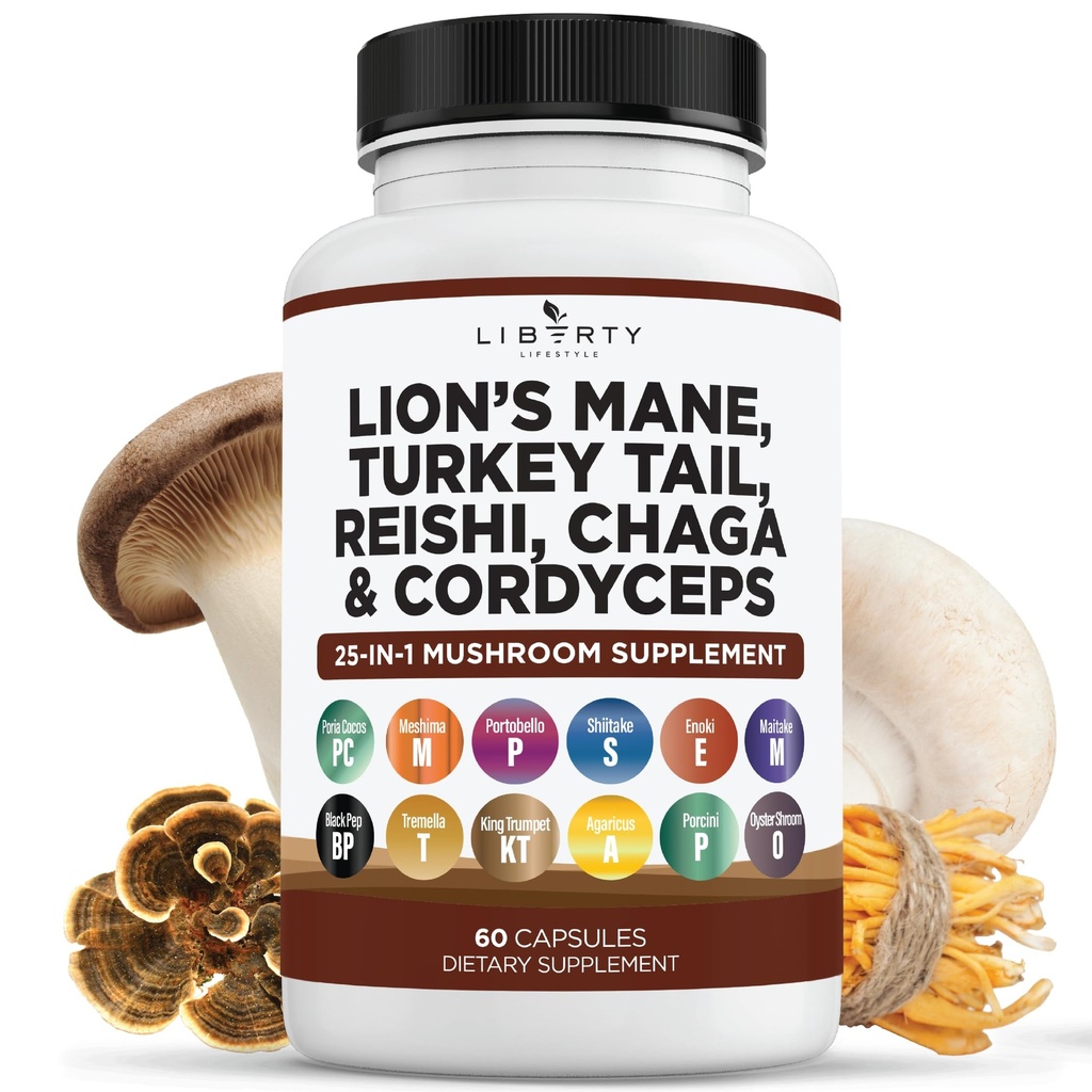 Lions Mane Mushroom Supplement mit Türkei Tail Reishi Cordyceps Chaga mit Marshmallow Root - 1-Pack