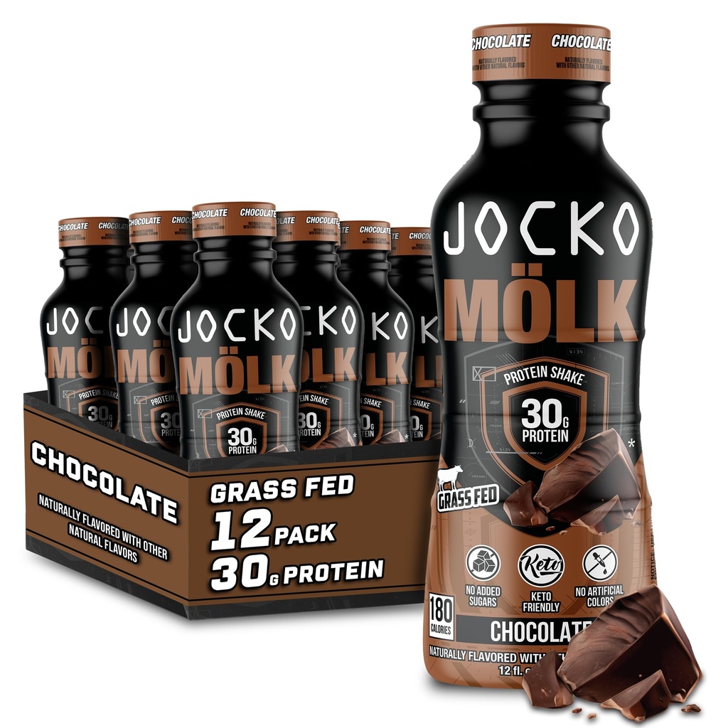 Jocko Mölk 30g Gras Fed Protein Shakes – Kein hinzugefügt Zuckerprotein Getränke KETO Friendly - Bereit zu trinken 12 FL Oz (Pack von 12) Schokolade
